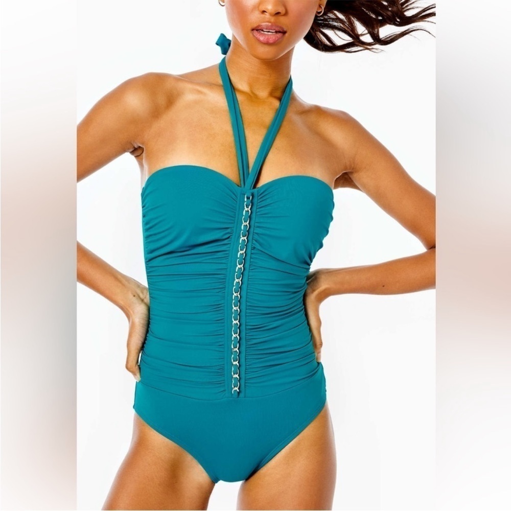 Lilly Pulitzer Emmett One Piece Swimsuit Valencia Teal Chain Detail Sz 0 NEW